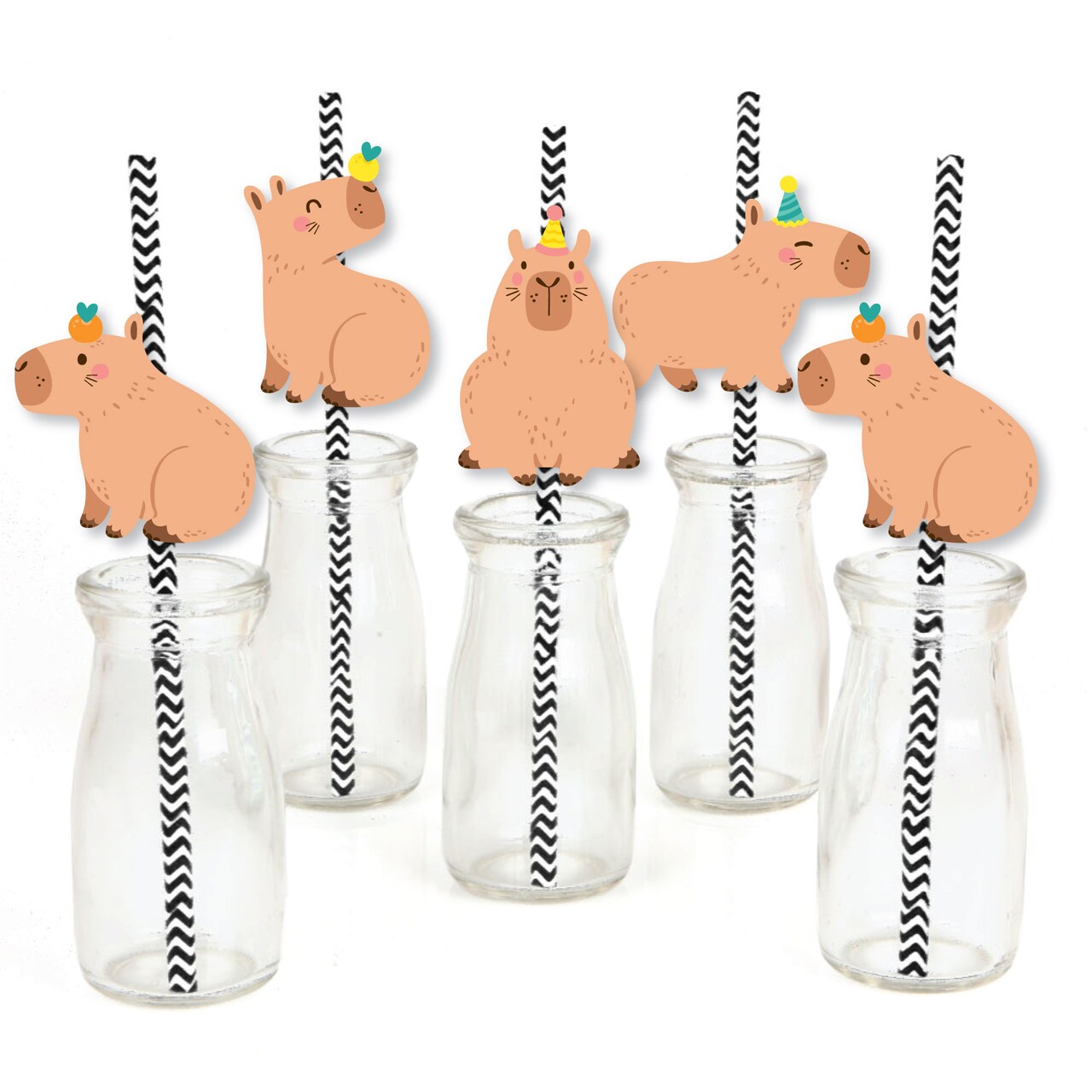 Big Dot of Happiness Capy Birthday - Paper Straw Decor - Capybara Party Striped Decorative Straws - Set of 24